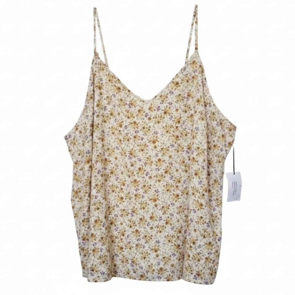 Skies Are Blue Curvy NWT 3X V Neck Yellow Floral Cami Tank Top Plus Size Blouse